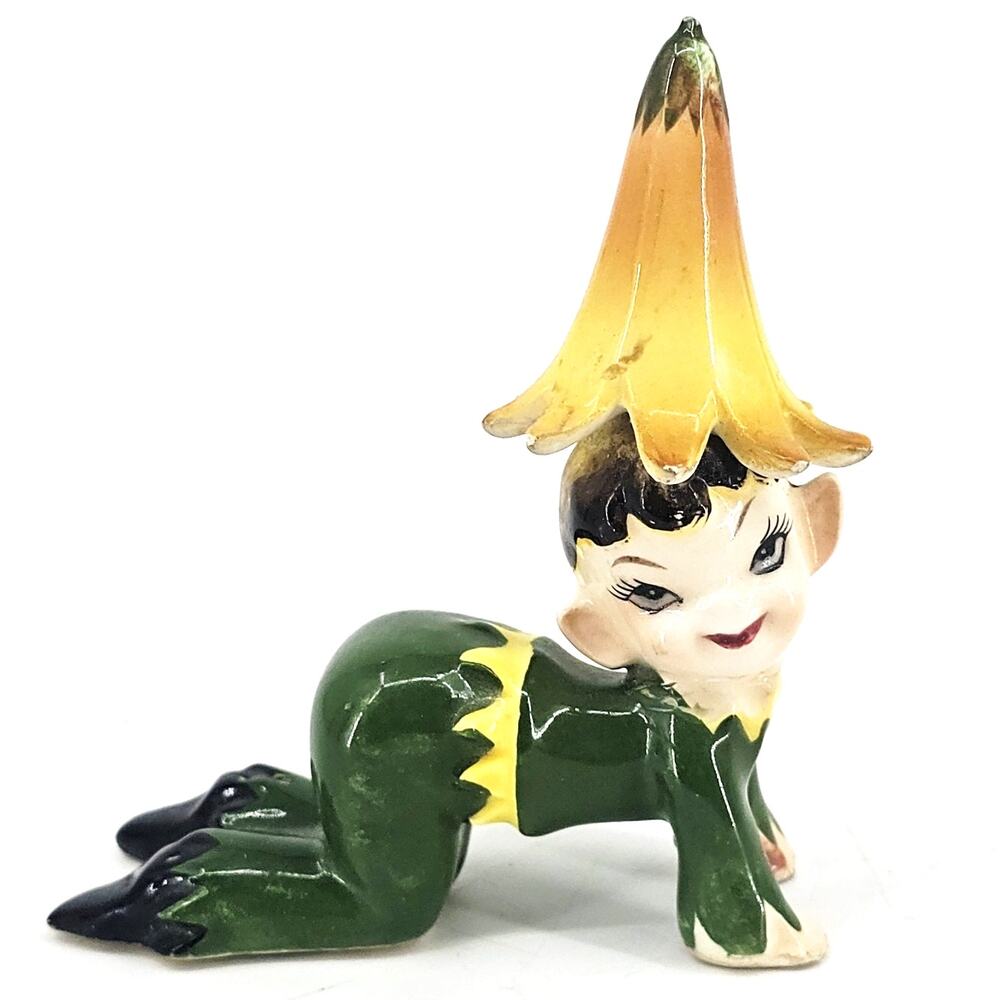 Vintage 1950's Norcrest pixie elf fairy Green Outfit porcelain Japan *READ*